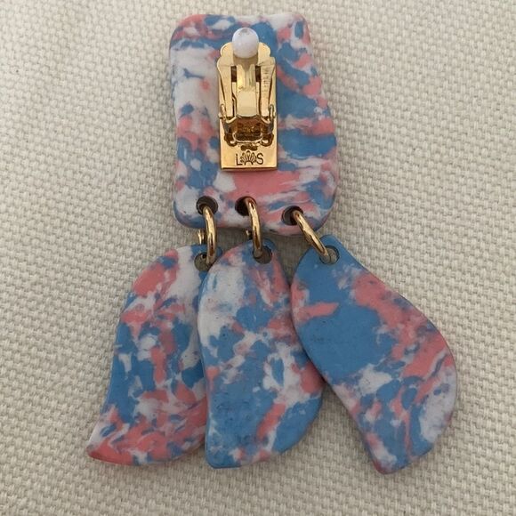 Lele Sadoughi Garden Mosaic Iris Petal Drop Earrings Sunset Blue Howlite Clip-On - Picture 6 of 8